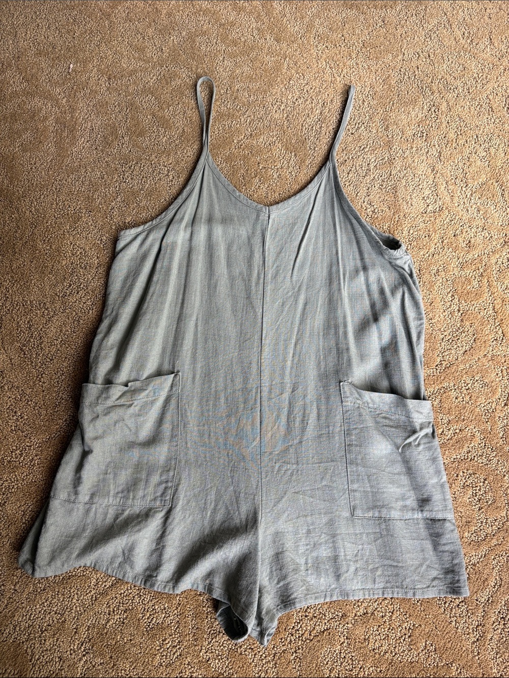 Shinestar Olive green Spaghetti-Strap Romper with Front Pockets